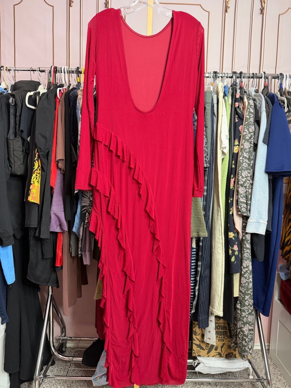 Capuffy Womens Long Sleeves Backless Maxi Dress- Wine Red. Size XL - Picture 5 of 9